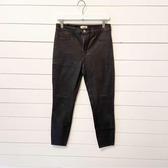 L’ AGENCE | Black Faux Leather/Denim Skinny High Rise Jeans Size 29 - Picture 1 of 9